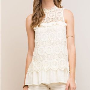 Lace High Neck Sleeveless Top
